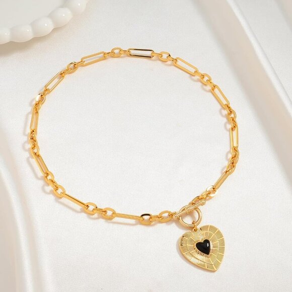 Chunky Heart Necklace Sunburst Heart Pendant Necklace Vintage Statement Necklace - Picture 3 of 7